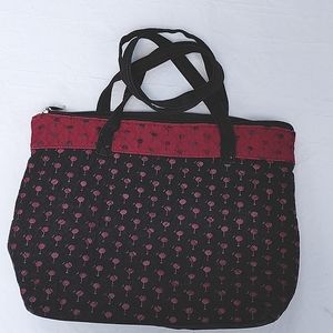 Quilted purse, garnet & black w/ palmetto trees, SC, USC, zip pocket inside